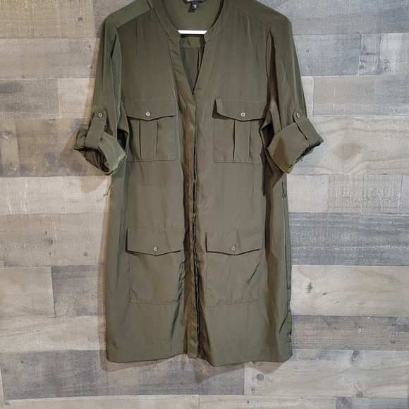 Express Olive Green Military Shirt Dress - Medium - Picture 4 of 10